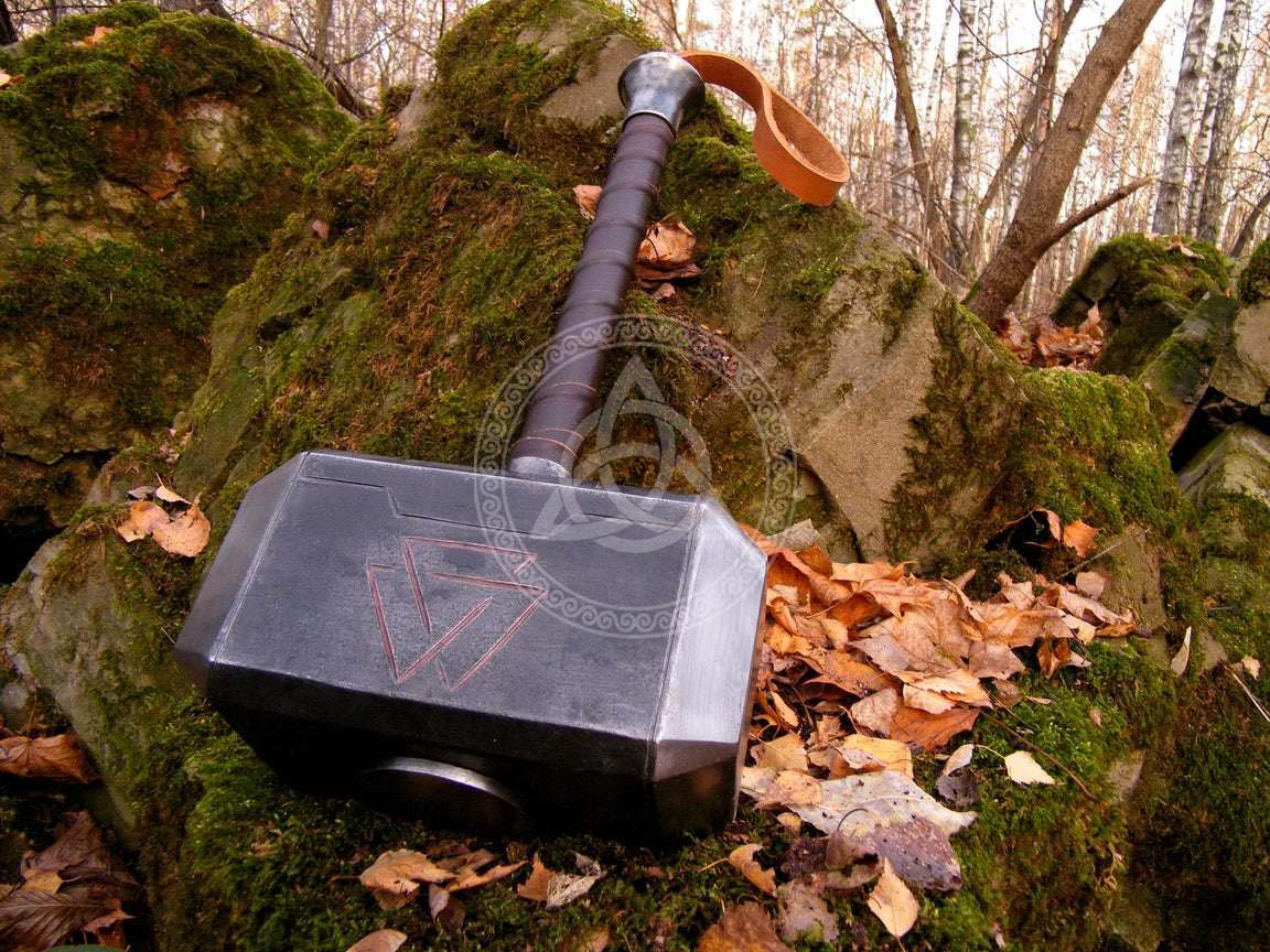 Handmade Mjolnir Replica - Thor's Hammer with Valknut Symbol