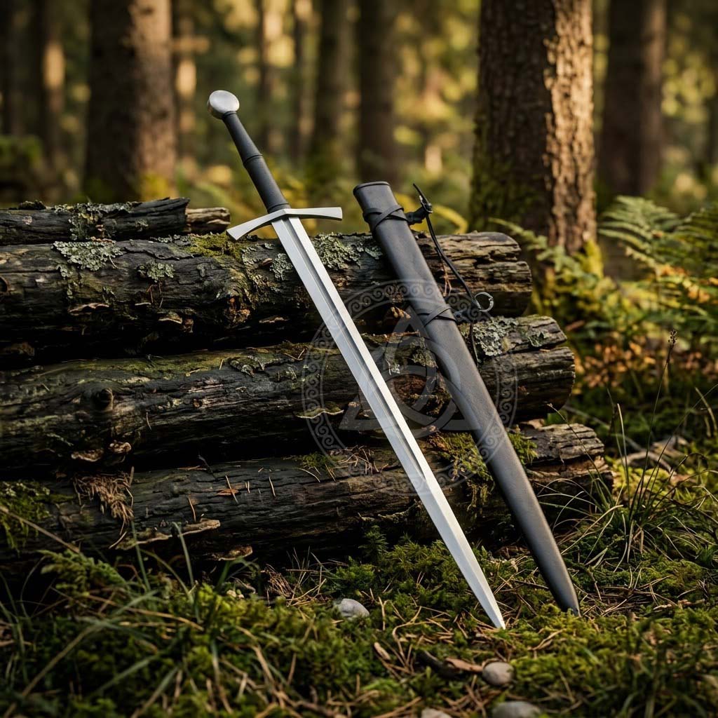 Black Crusader Medieval Arming Sword with Leather Scabbard Replica