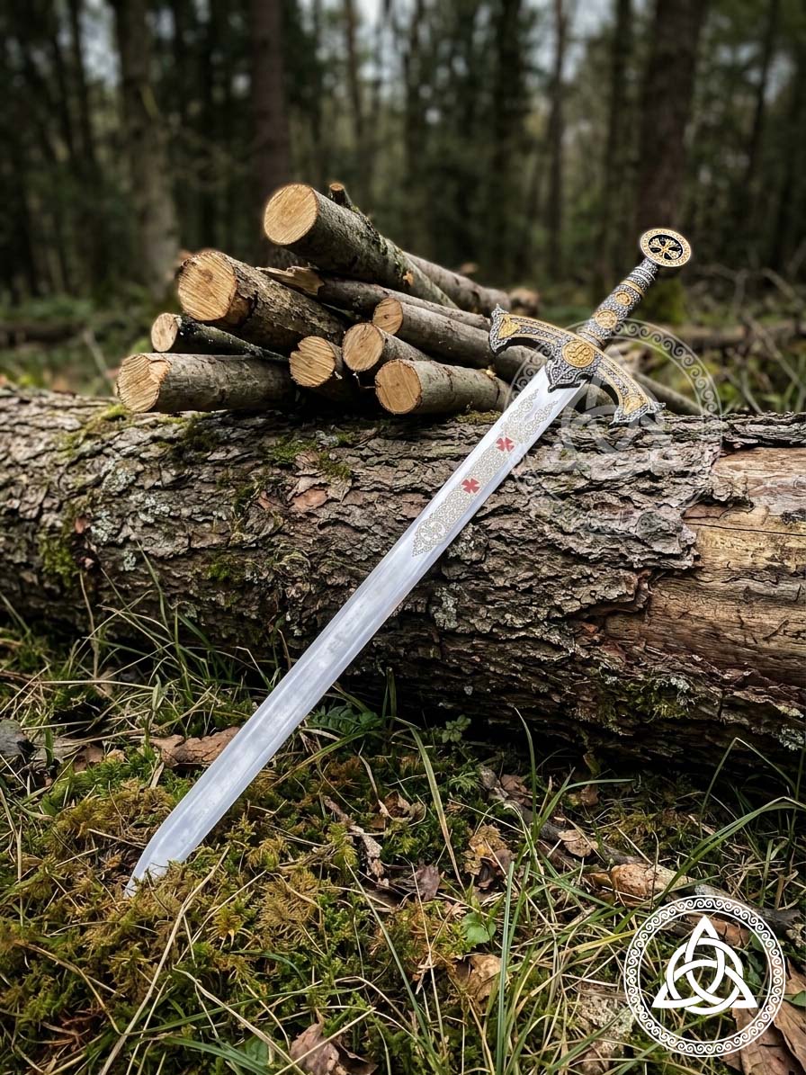 Handmade Knights Templar Stainless Steel Sword with Leather Sheath