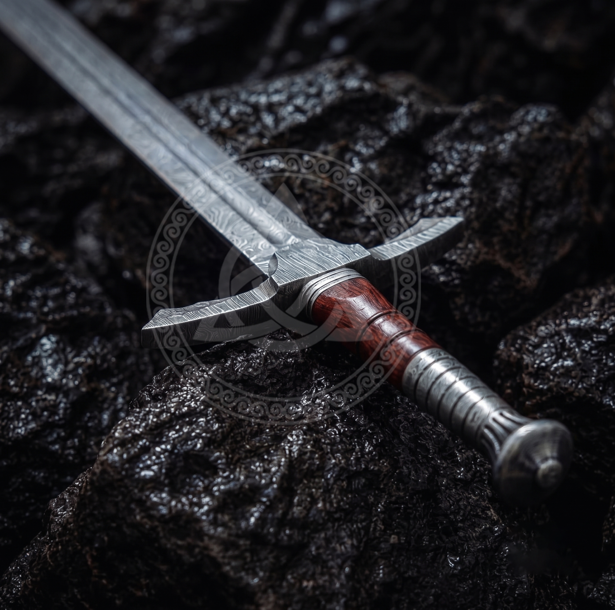 Custom Handmade Damascus Steel Medieval Sword & Scabbard