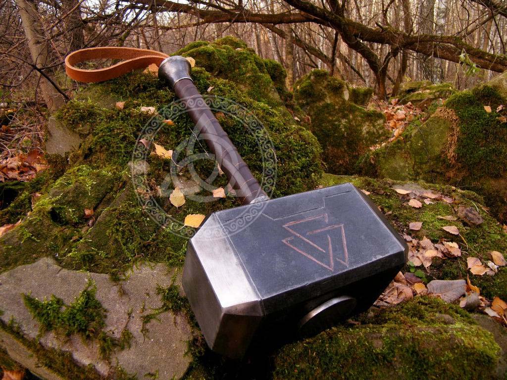Handmade Mjolnir Replica - Thor's Hammer with Valknut Symbol