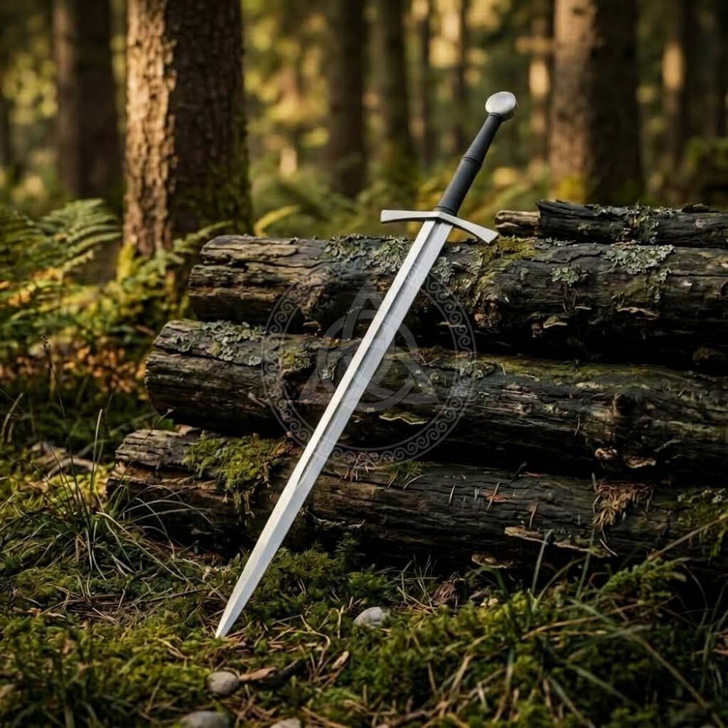 Black Crusader Medieval Arming Sword with Leather Scabbard Replica