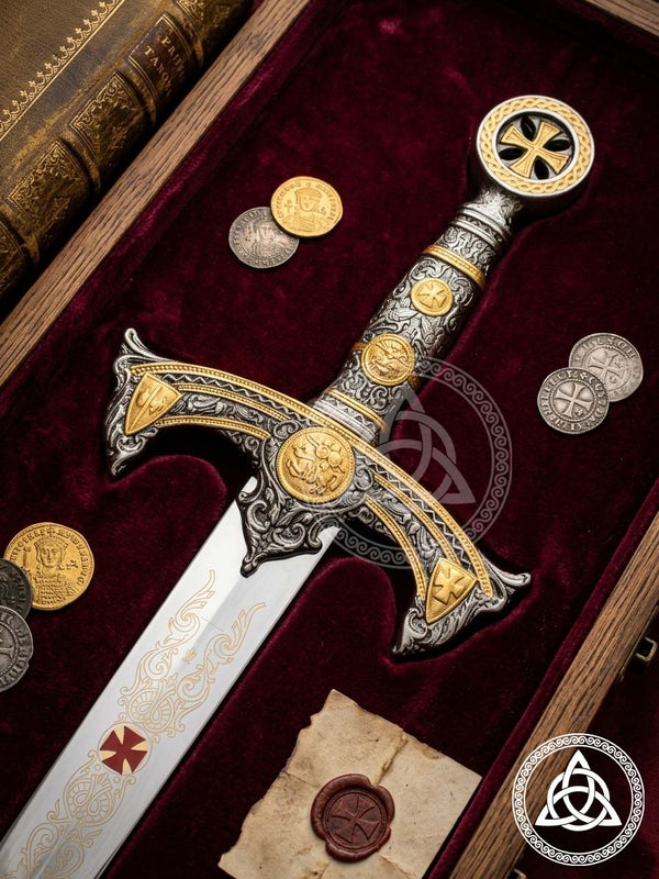 Handmade Knights Templar Stainless Steel Sword with Leather Sheath