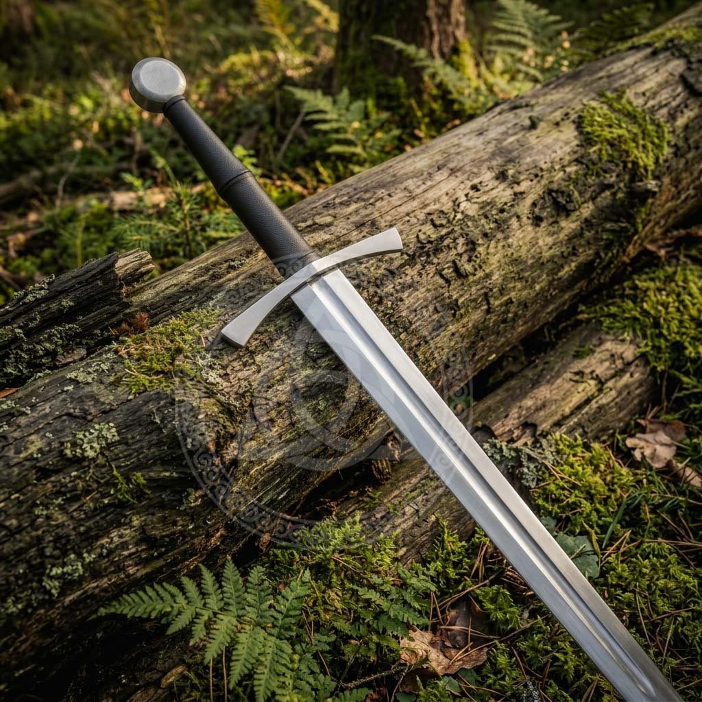 Black Crusader Medieval Arming Sword with Leather Scabbard Replica