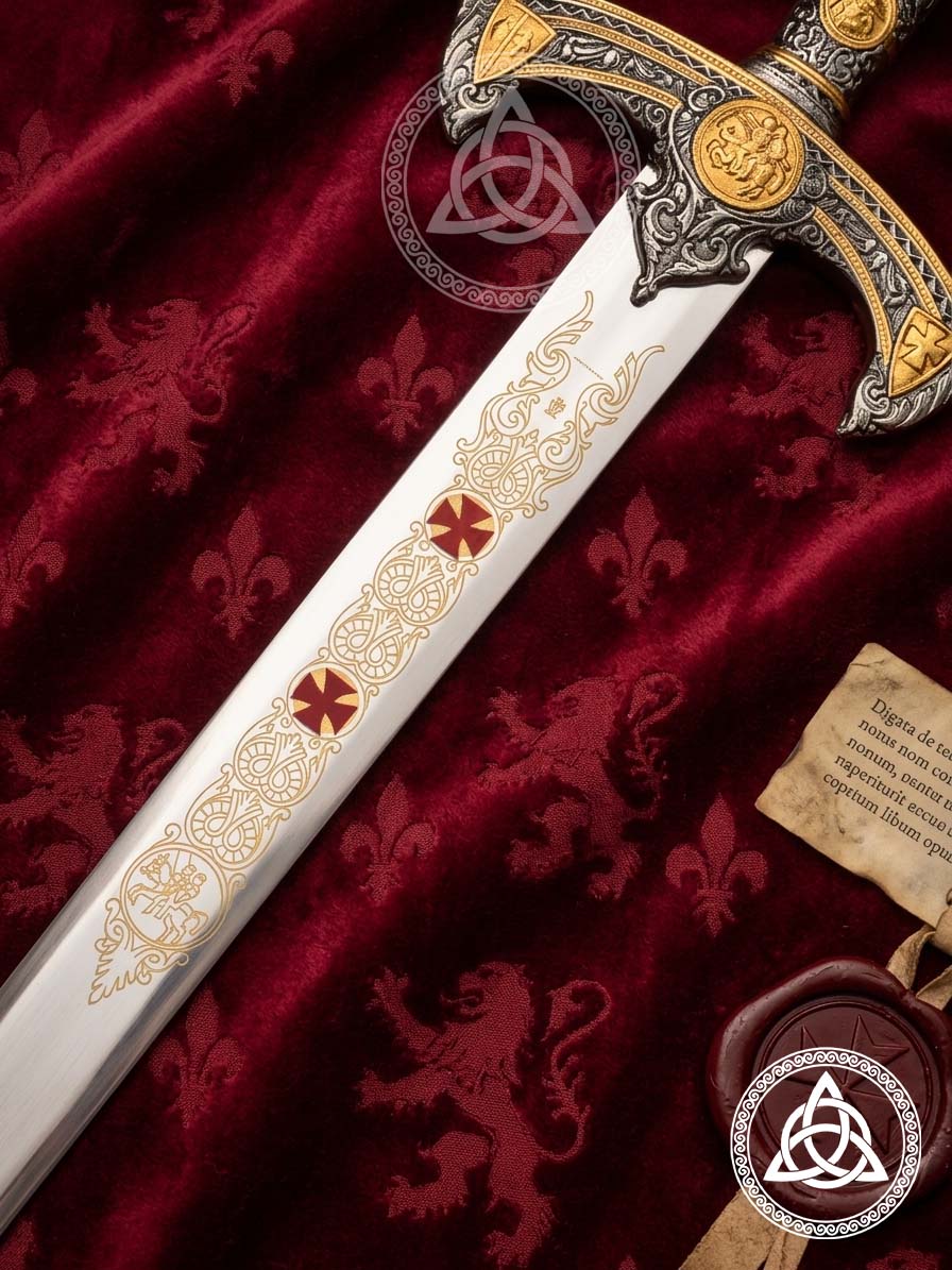 Handmade Knights Templar Stainless Steel Sword with Leather Sheath