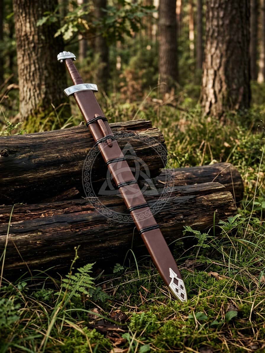 Viking Sword with Lobed Pommel & Brown Leather Scabbard | Norse Replica
