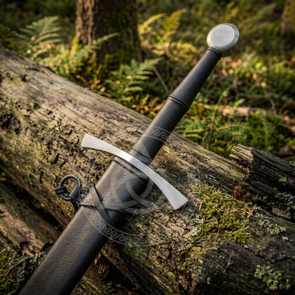 Black Crusader Medieval Arming Sword with Leather Scabbard Replica