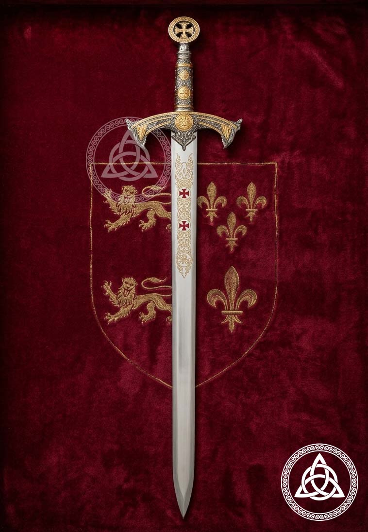 Handmade Knights Templar Stainless Steel Sword with Leather Sheath