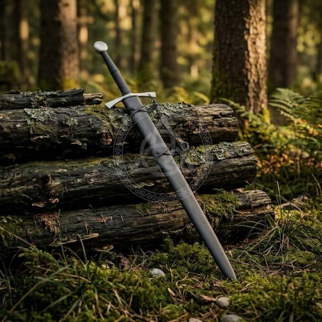 Black Crusader Medieval Arming Sword with Leather Scabbard Replica