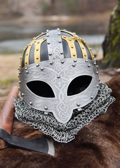 Handmade Full-Face Viking Helmet with Chainmail Aventail