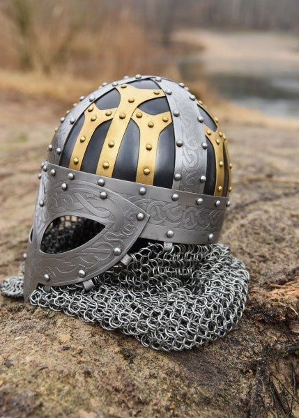 Handmade Full-Face Viking Helmet with Chainmail Aventail