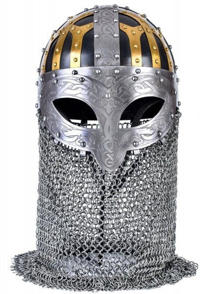 Handmade Full-Face Viking Helmet with Chainmail Aventail