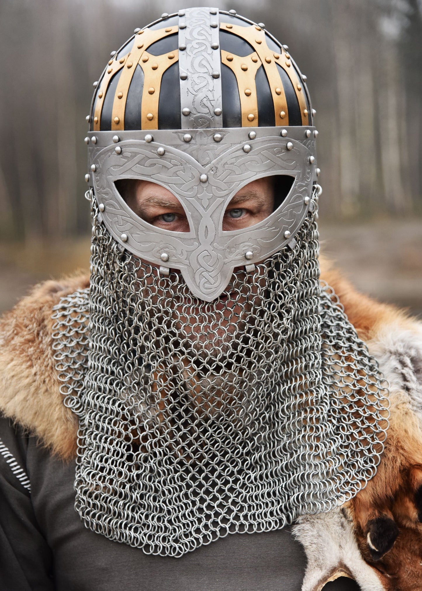 Handmade Full-Face Viking Helmet with Chainmail Aventail