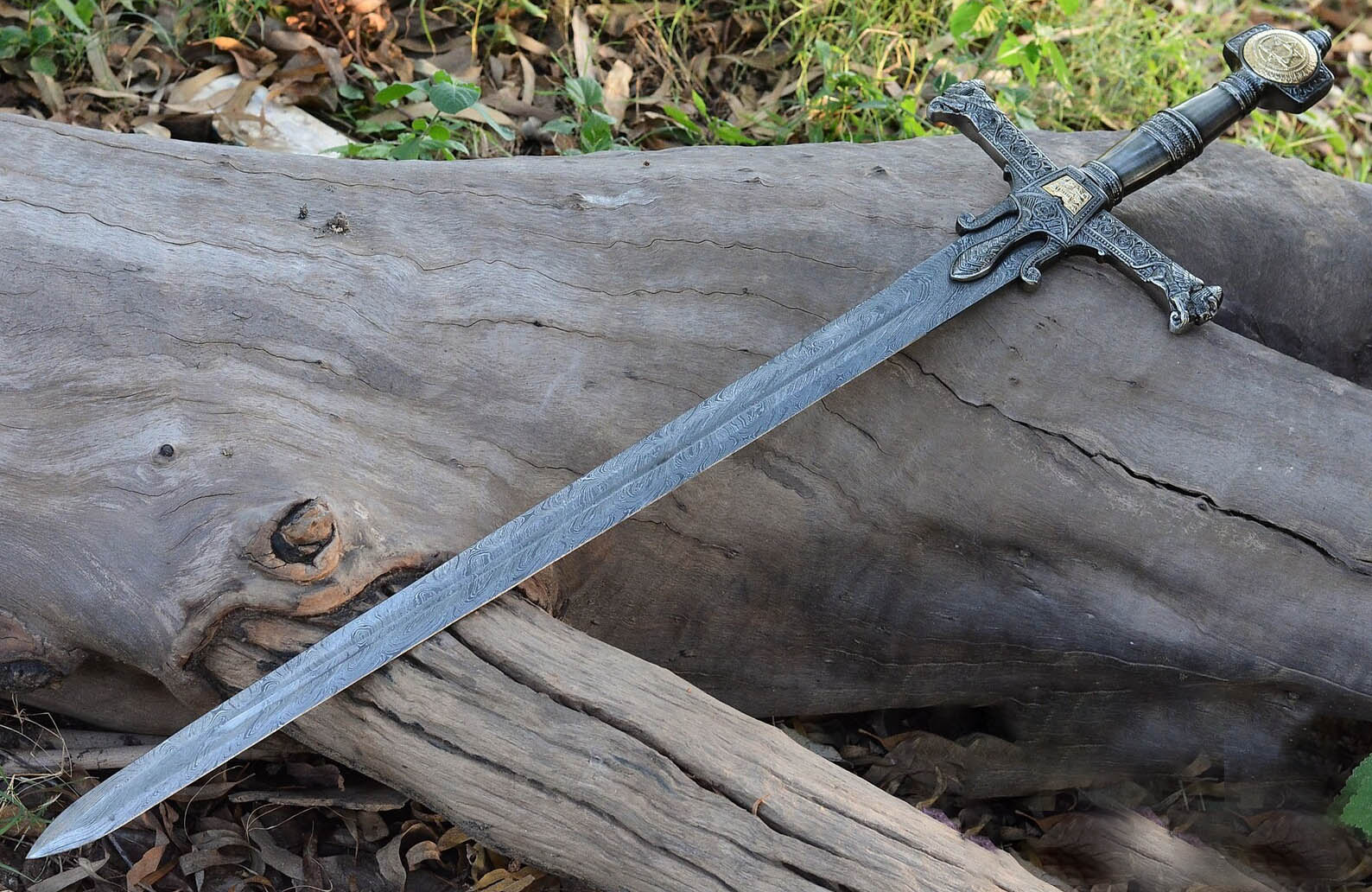 Handmade KING SOLOMON Damascus Steel Sword with Star of David Pommel