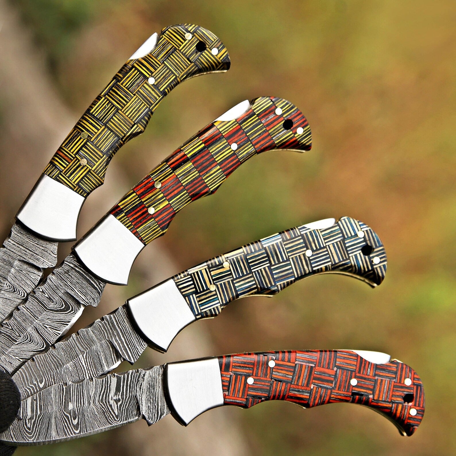 Unique Handmade Damascus Folding Knife w/ Leather Sheath – Limited Edition