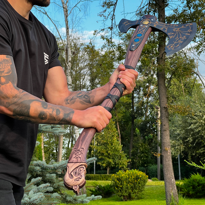 RA-204 Hand-forged Leviathan axe with leather wrap, Viking Axe, God Of War axe, Gift For Men, Christmas Gift - Ragnar Armoury