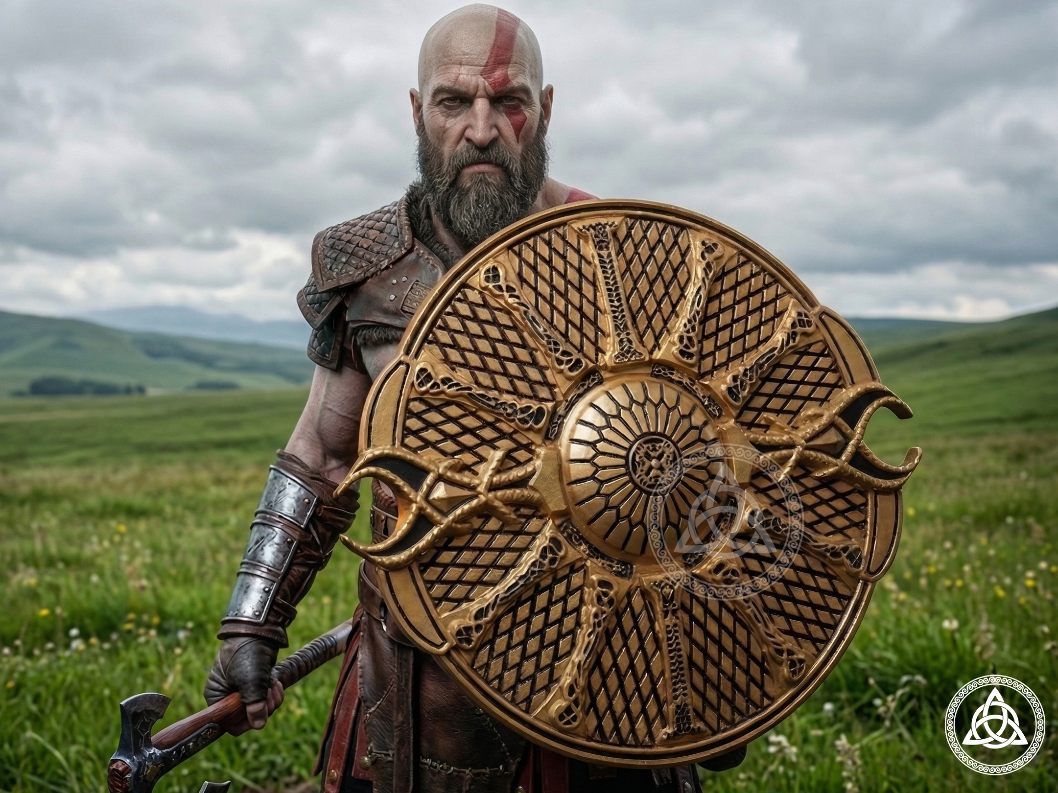 Kratos' Golden Guardian: The Iconic God of War Shield Replica