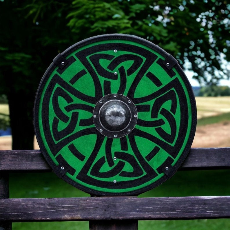 RA-142 Viking Shield, Norse Shield, 24"Inches Shield, Green And Black Color Shield, Birch Wood Shield, Wood Wall Art, Wall Decor Shield, Gift For Men - Ragnar Armoury