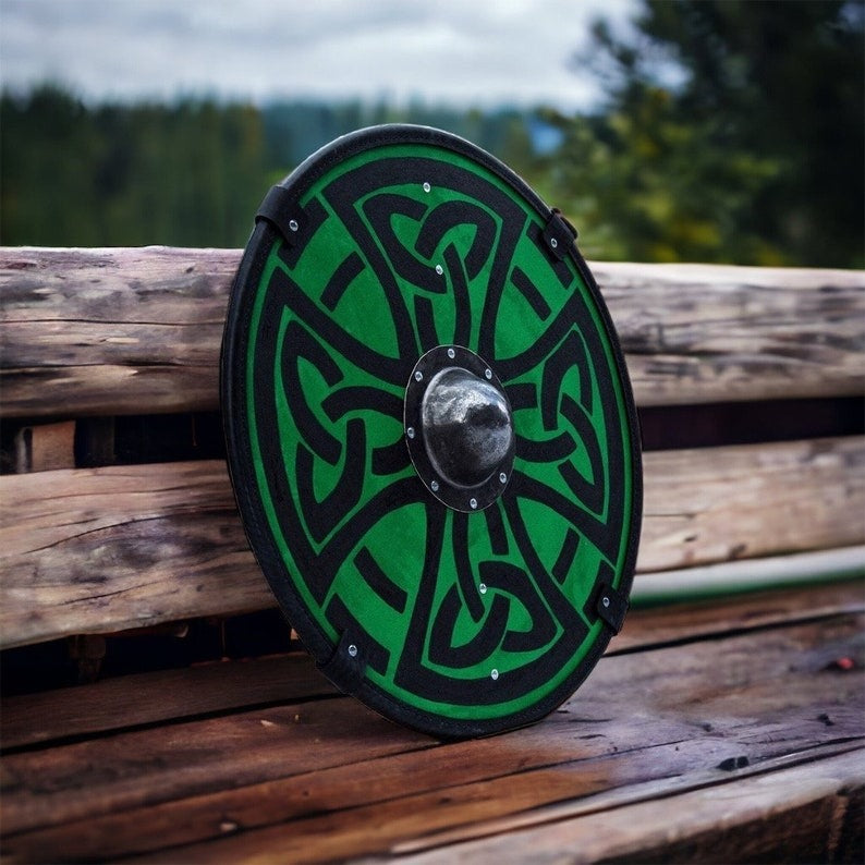 RA-142 Viking Shield, Norse Shield, 24"Inches Shield, Green And Black Color Shield, Birch Wood Shield, Wood Wall Art, Wall Decor Shield, Gift For Men - Ragnar Armoury