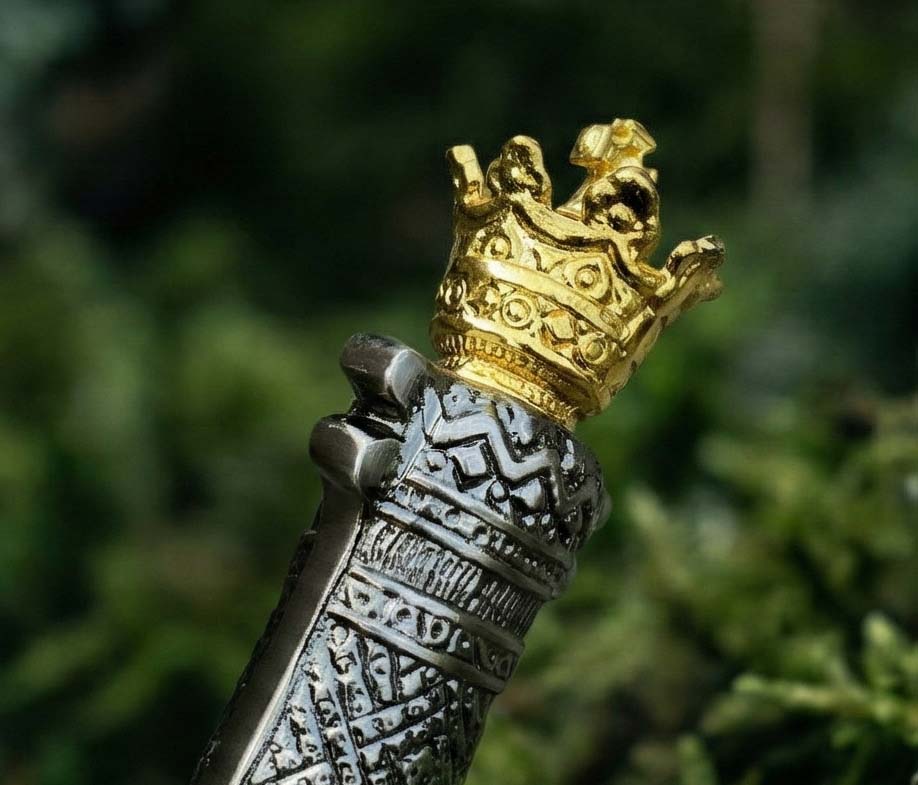 Handmade King Arthur Excalibur Sword Crown Head with Sheath