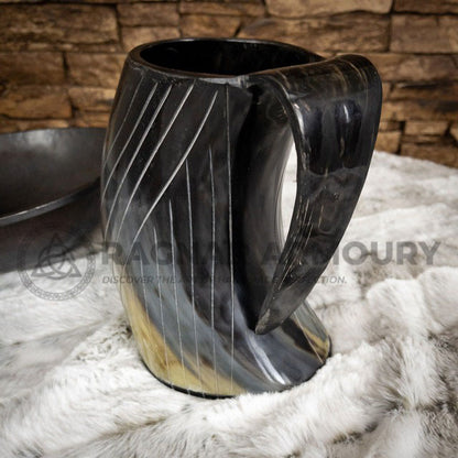 RA-152 Horn Engraved Tankard, Horn Mug, 100% Buffalo Horn Mug, XO Horn Mug, Coffee Mug, Beer Mug, Gift For Men, Gift For Him, Christmas Gift - Ragnar Armoury