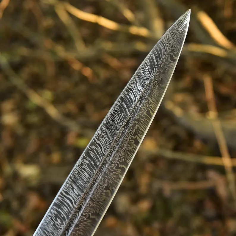 Handmade Damascus Steel Blade Viking Sword With Leather Sheath