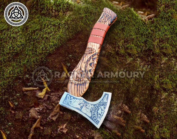 RA-237 Odin With Viking Runes Etched Viking Axe, Handmade Viking Mini Axe, Mini Axe Gift For men, Christmas Gift - Ragnar Armoury