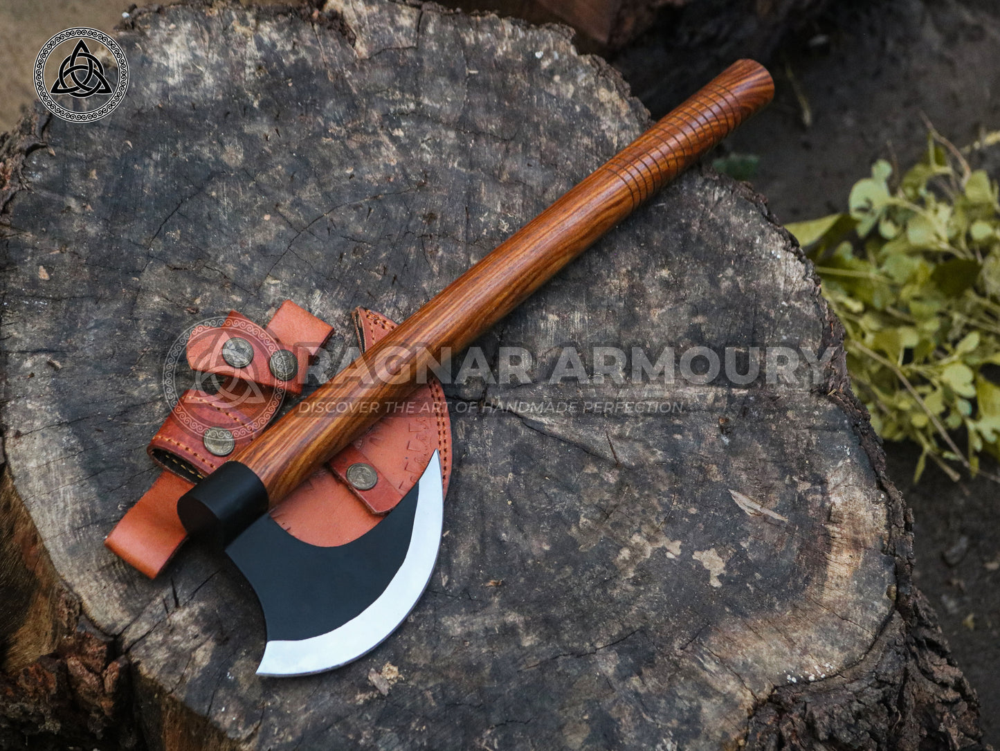 RA-177 Handmade Hunting Camping Axe High Stainless Steel Hatchet Axe Long Viking axe, Skeggöx, Handcrafted axe, Bearded Axe With Leather Cover - Ragnar Armoury