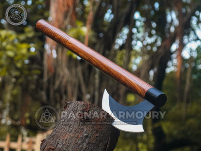 RA-177 Handmade Hunting Camping Axe High Stainless Steel Hatchet Axe Long Viking axe, Skeggöx, Handcrafted axe, Bearded Axe With Leather Cover - Ragnar Armoury