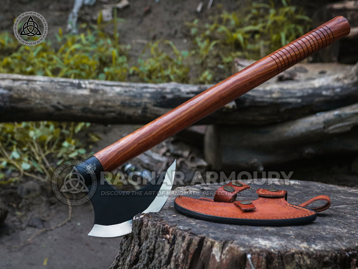 RA-177 Handmade Hunting Camping Axe High Stainless Steel Hatchet Axe Long Viking axe, Skeggöx, Handcrafted axe, Bearded Axe With Leather Cover - Ragnar Armoury