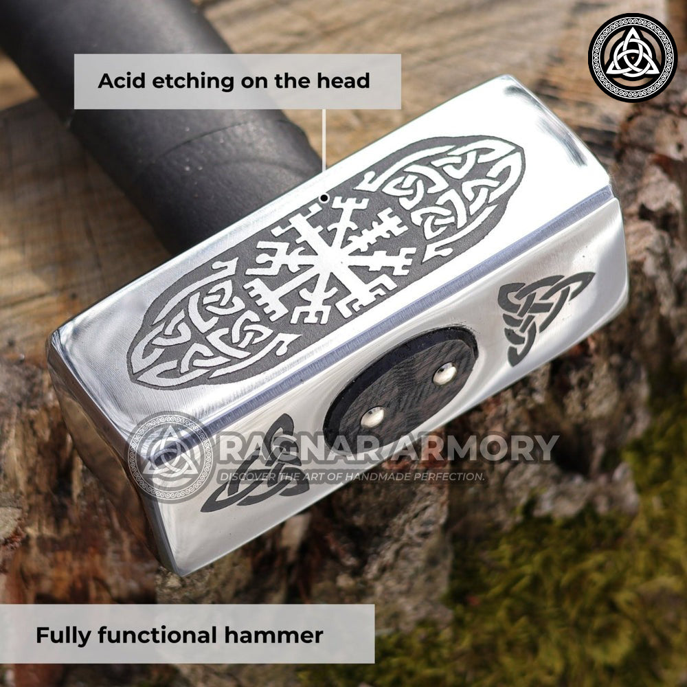 RA-143 Hand-forged Viking hammer with Vegvisir, Norse Hammer, Gift For Men, Father's Day Gift, Gift For Father, Christmas Gift - Ragnar Armoury