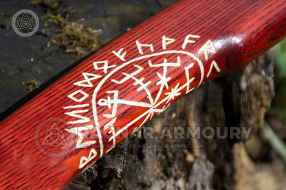 RA-253 The vegvísir Symbol Red and Black Shade Handle Viking Axe, Hand Forged Nordic Style Viking Axe, Gift For Men, Anniversary Gift, Halloween Gift, Christmas Gift - Ragnar Armoury