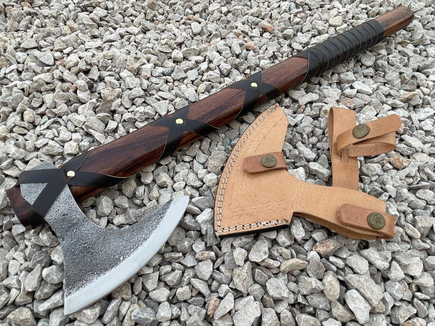 RA-46 Custom Handmade Viking Norse dragon Armoury Axe, High Quality Made Axe, Carbon Steel Blade And Wood Handle With leather Rape, Medieval Axe, Valhalla Axe, Gift For Him, Gift For Men, Christmas Gift, Easter Gift - Ragnar Armoury