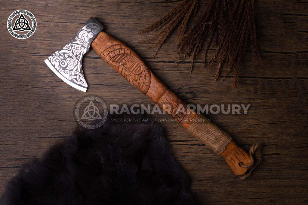 RA-195 Hand Forged Viking Axe, Personalized Axe, Hiking axe, warrior axe, Wedding Gift Axe, Christmas Gift - Ragnar Armoury