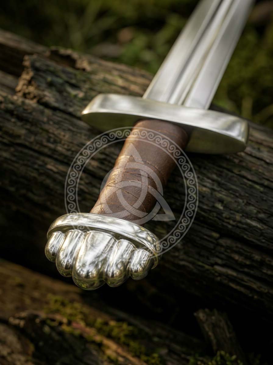 Viking Sword with Lobed Pommel & Brown Leather Scabbard | Norse Replica