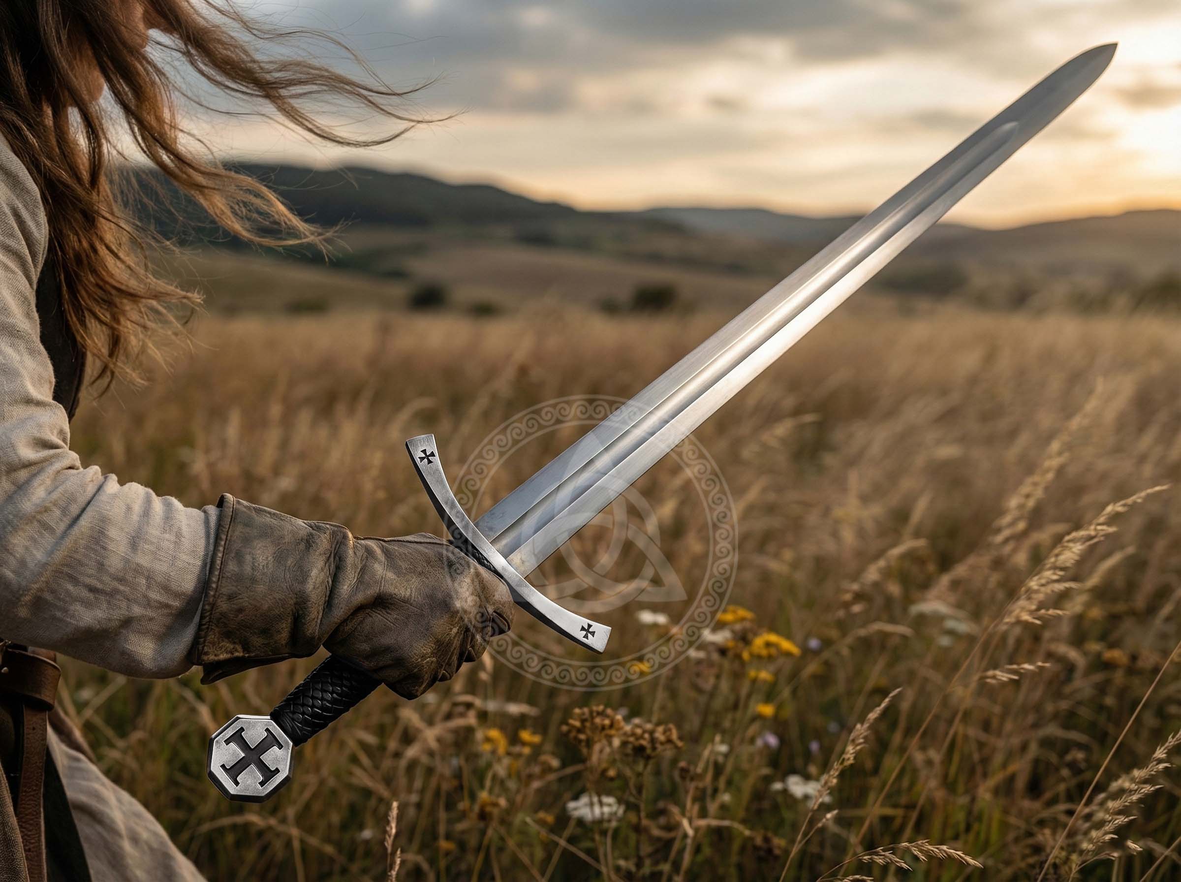 Knights Templar Sword Replica - Cross Pattée Crusader Steel & Brass Edition