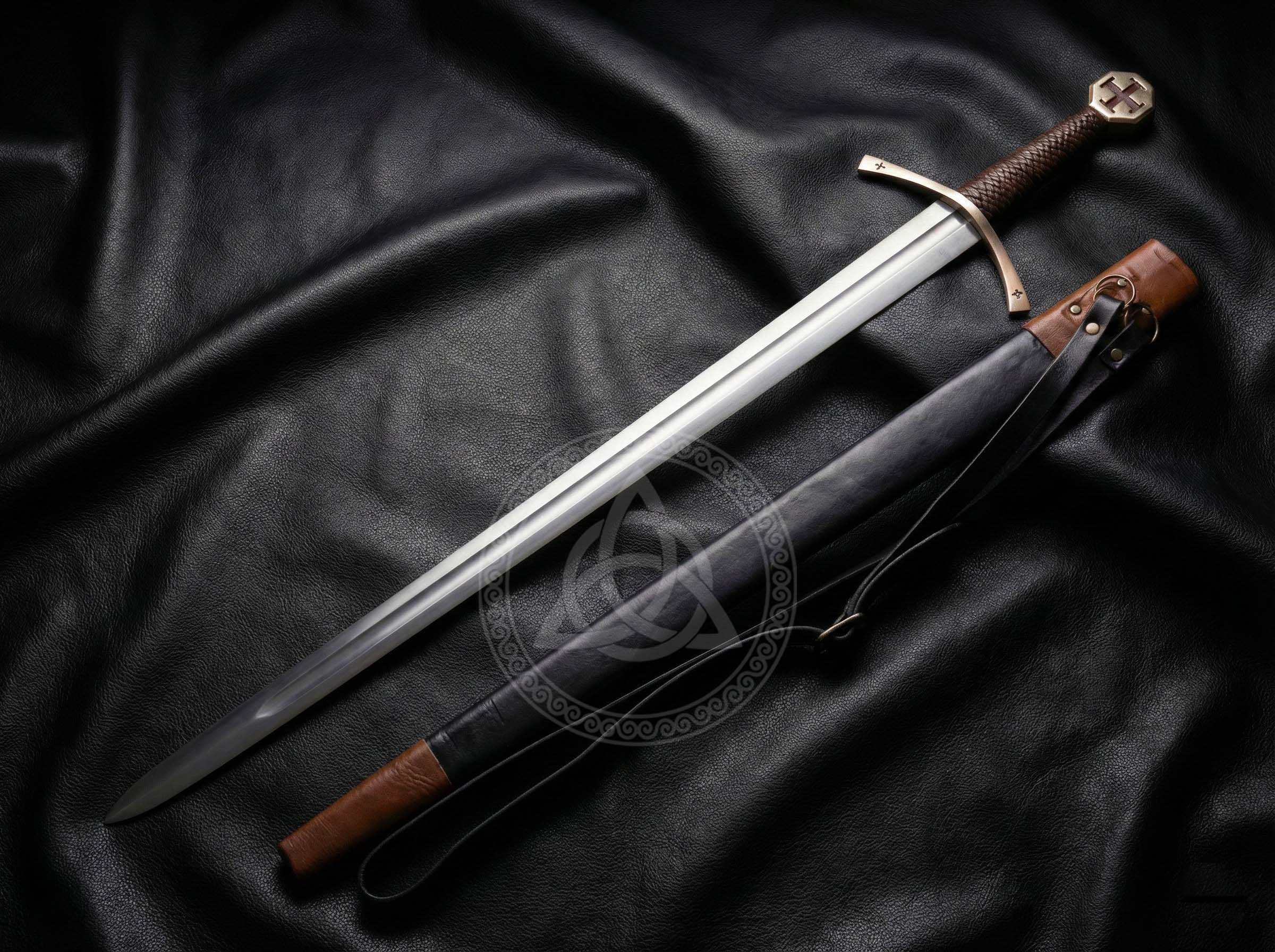 Knights Templar Sword Replica - Cross Pattée Crusader Steel & Brass Edition