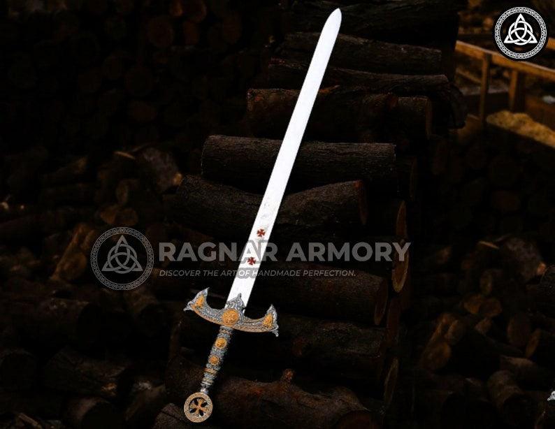 RA-104 Templar Knights Sacred Holy Longsword Ornate Steel Replica Medieval Sword, Legendary Viking Sword, Gift For Him, Gift For Men, Anniversary Gift, Best Wall Decorate Idea, Christmas Gift - Ragnar Armoury