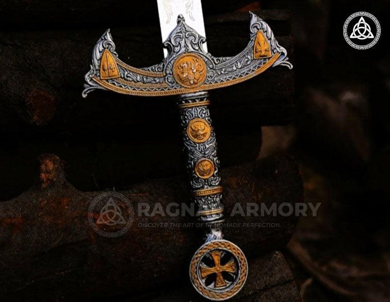 RA-104 Templar Knights Sacred Holy Longsword Ornate Steel Replica Medieval Sword, Legendary Viking Sword, Gift For Him, Gift For Men, Anniversary Gift, Best Wall Decorate Idea, Christmas Gift - Ragnar Armoury