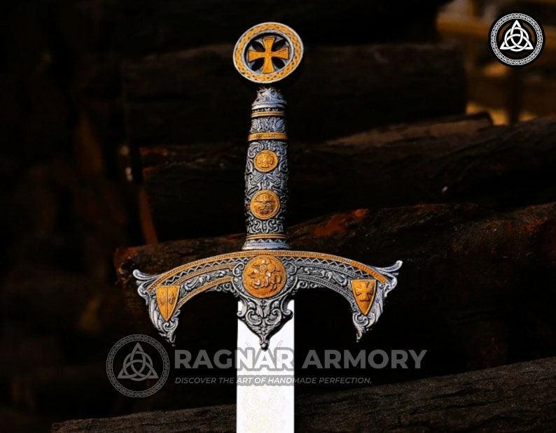 RA-104 Templar Knights Sacred Holy Longsword Ornate Steel Replica Medieval Sword, Legendary Viking Sword, Gift For Him, Gift For Men, Anniversary Gift, Best Wall Decorate Idea, Christmas Gift - Ragnar Armoury