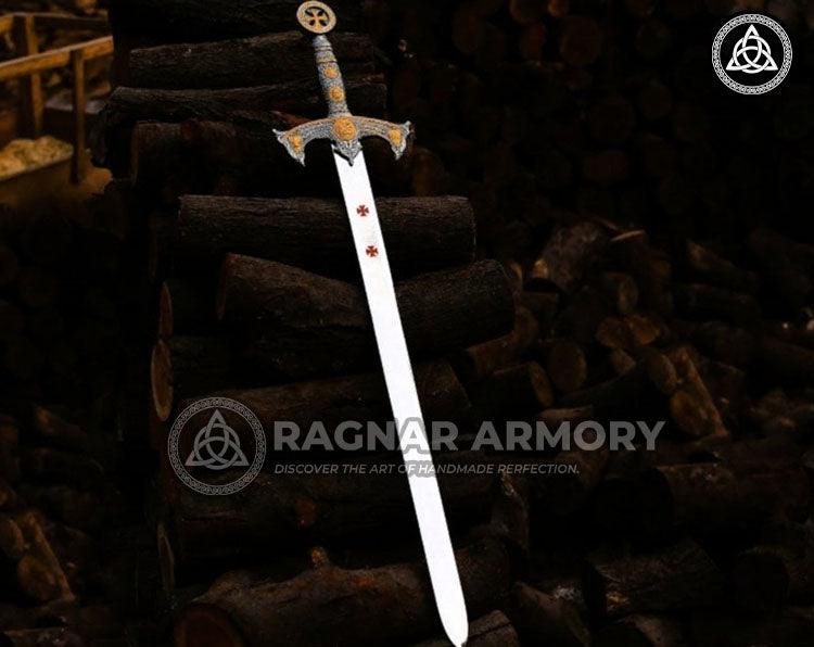 RA-104 Templar Knights Sacred Holy Longsword Ornate Steel Replica Medieval Sword, Legendary Viking Sword, Gift For Him, Gift For Men, Anniversary Gift, Best Wall Decorate Idea, Christmas Gift - Ragnar Armoury