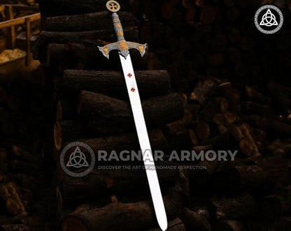 RA-104 Templar Knights Sacred Holy Longsword Ornate Steel Replica Medieval Sword, Legendary Viking Sword, Gift For Him, Gift For Men, Anniversary Gift, Best Wall Decorate Idea, Christmas Gift - Ragnar Armoury