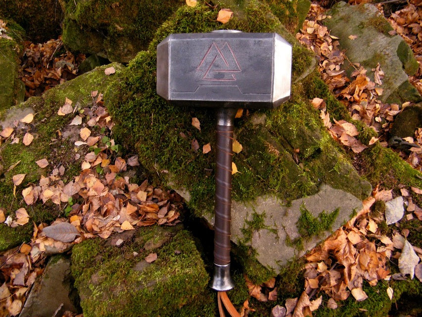 Authentic Mjolnir War Hammer – Functional Metal Thor’s Hammer Valknut Symbol Hammer RA-99