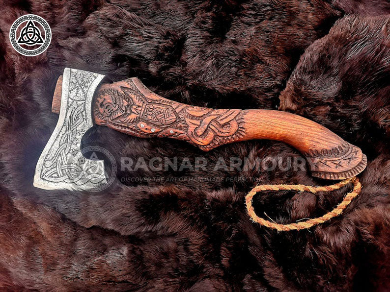 RA-196 Handmade Viking Axe, Viking Axe, Bushcraft tool, Outdoor axe, Woodworking tool, Camping axe, Leather sheath, Collectible axe, Gift For Men, Christmas Gift - Ragnar Armoury