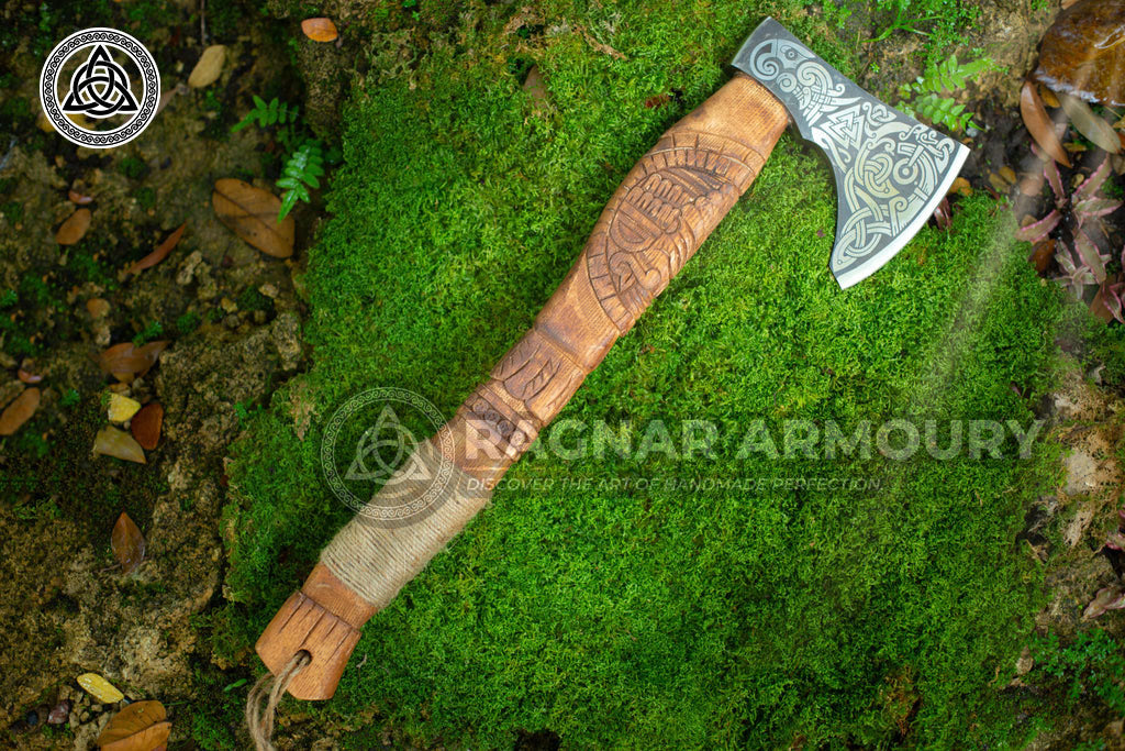 RA-195 Hand Forged Viking Axe, Personalized Axe, Hiking axe, warrior axe, Wedding Gift Axe, Christmas Gift - Ragnar Armoury