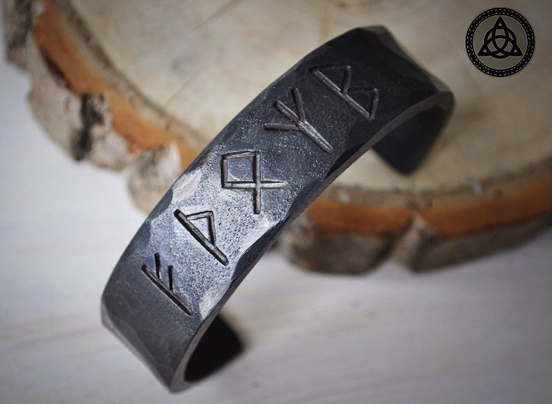 RA-169 Hand Forged Runes Bracelet, Viking Iron Bracelet, Personalized Metal Bracelet, Bracelet for Men, Nordic Bracelet, Viking Bracelet - Ragnar Armoury