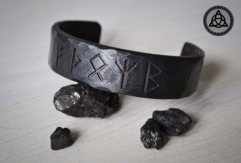 RA-169 Hand Forged Runes Bracelet, Viking Iron Bracelet, Personalized Metal Bracelet, Bracelet for Men, Nordic Bracelet, Viking Bracelet - Ragnar Armoury