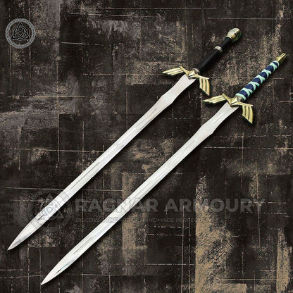 RA-224 The Legend Of Zelda Master Skyward Pair Sword, Black and Gold Sword, Sky-blue and Gold Sword, 2 Paired Swords, Gift For Men, Gift For Husband, Wall Hanging Sword, Wedding Gift, Halloween Gift - Ragnar Armoury