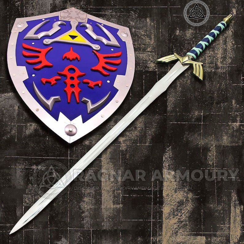 RA-222 Hand Forged Legend Of Zelda Master Skyward Sword With Steel Shield, Custom Hand-Forged Stainless Steel Sword, Wall Hanging Sword With Shield, Wall Decor Sword and Shield, Christmas Gift, Xmas Gift, Halloween Gift - Ragnar Armoury