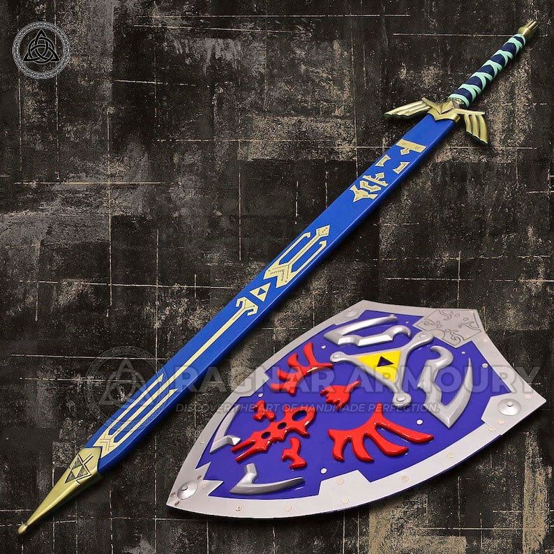 RA-222 Hand Forged Legend Of Zelda Master Skyward Sword With Steel Shield, Custom Hand-Forged Stainless Steel Sword, Wall Hanging Sword With Shield, Wall Decor Sword and Shield, Christmas Gift, Xmas Gift, Halloween Gift - Ragnar Armoury